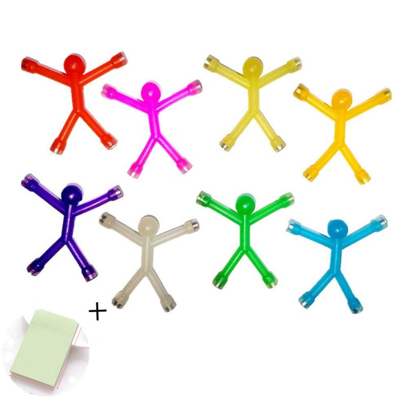 RRigo Refrigerator Magnets, 8 Pcs Mini Man Flexible Fridge Magnets, Cute Rubber Magnet Men Refrigerator Magnets + 100 Sheets/Pad Self-Stick Note Pads - Image 1